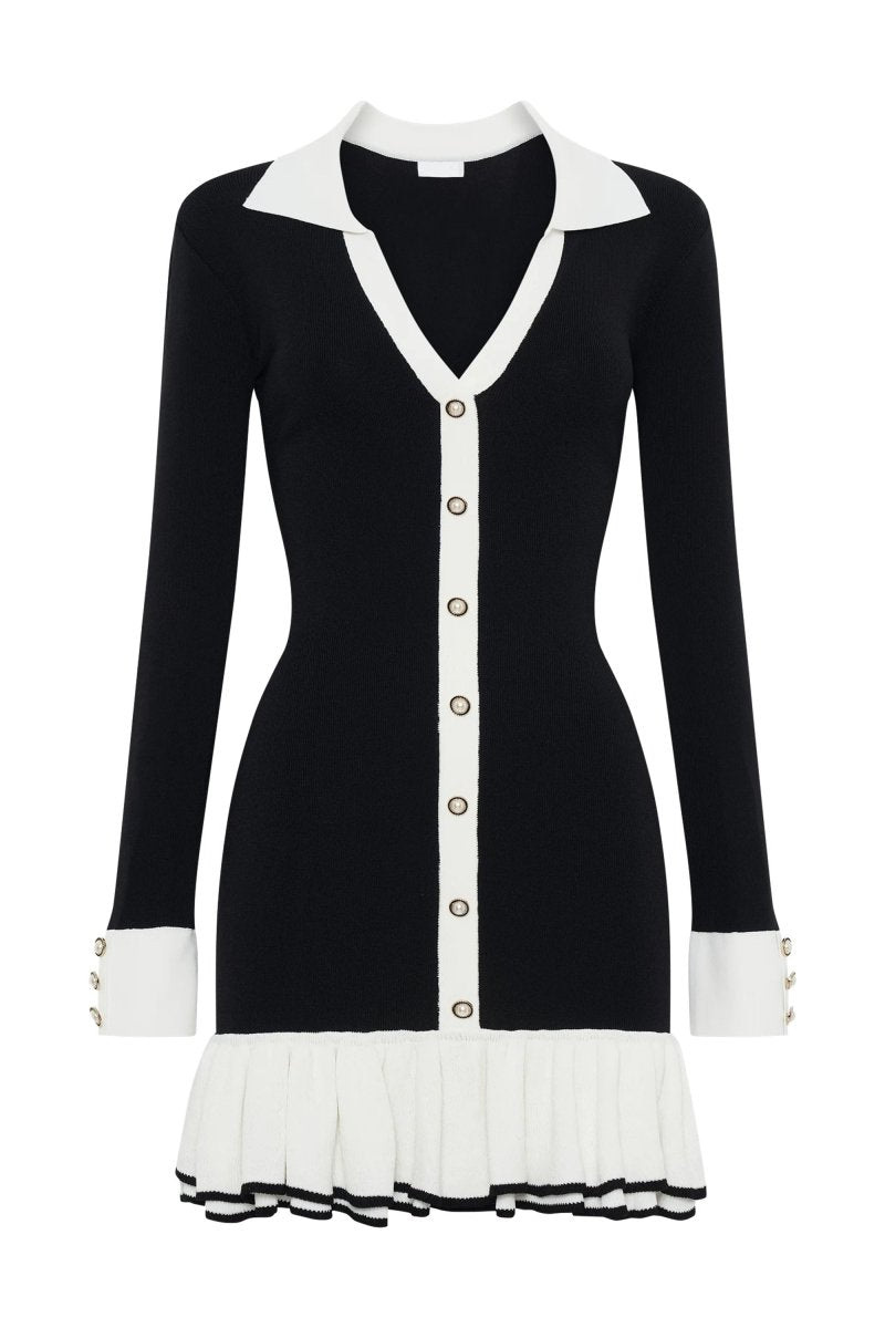 Vestito Mini in Maglia con Fiocco e Rete Contrastata di Alexia
