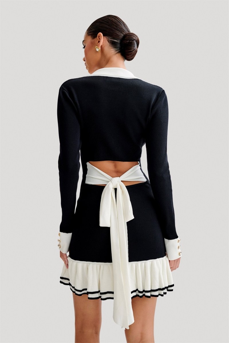 Vestito Mini in Maglia con Fiocco e Rete Contrastata di Alexia