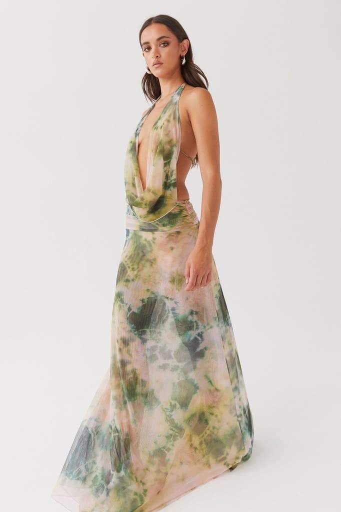 Vestito Maxi a Spalline con Stampa Antonia