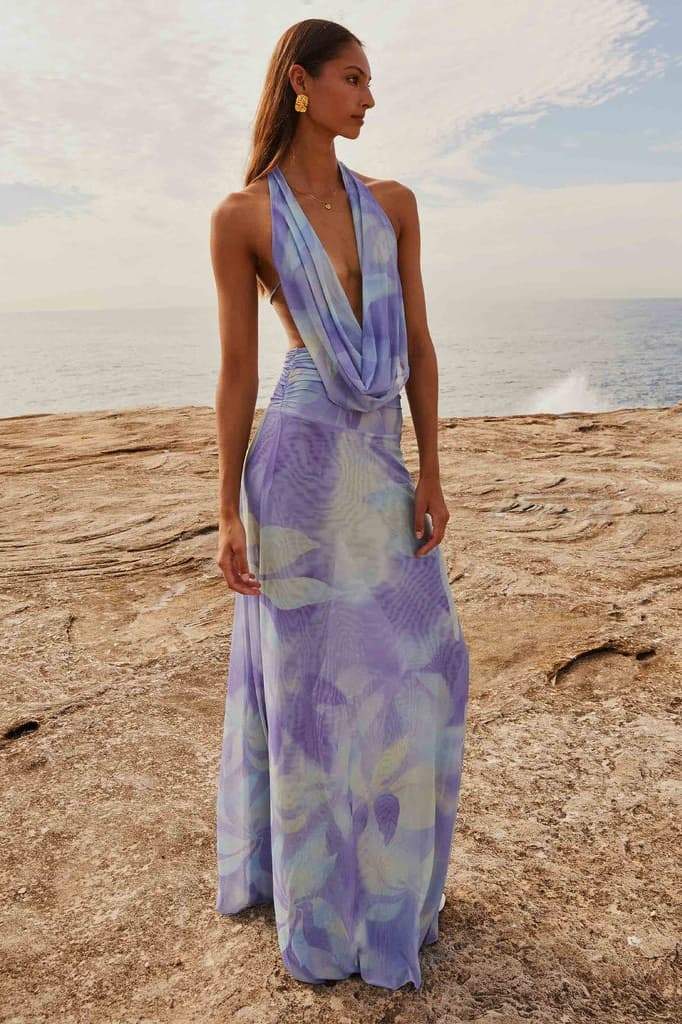 Vestito Maxi a Spalline con Stampa Antonia