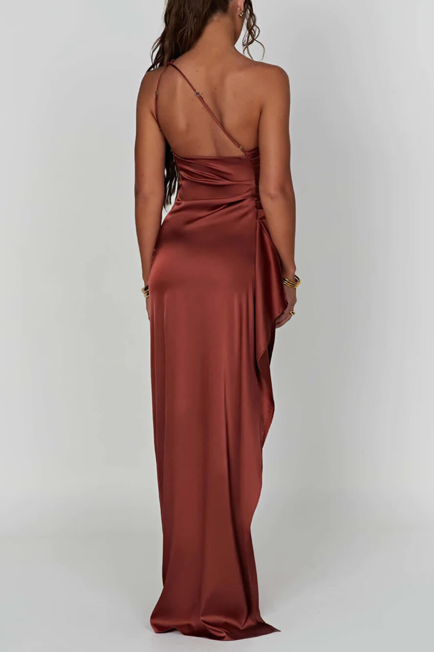 Abito lungo in satin con apertura