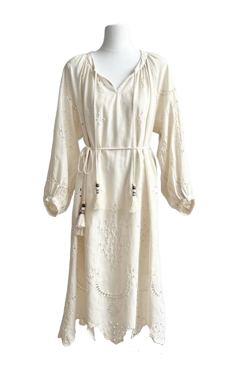 Vestito Midi Ricamato Ariella con Scollo a Svantino