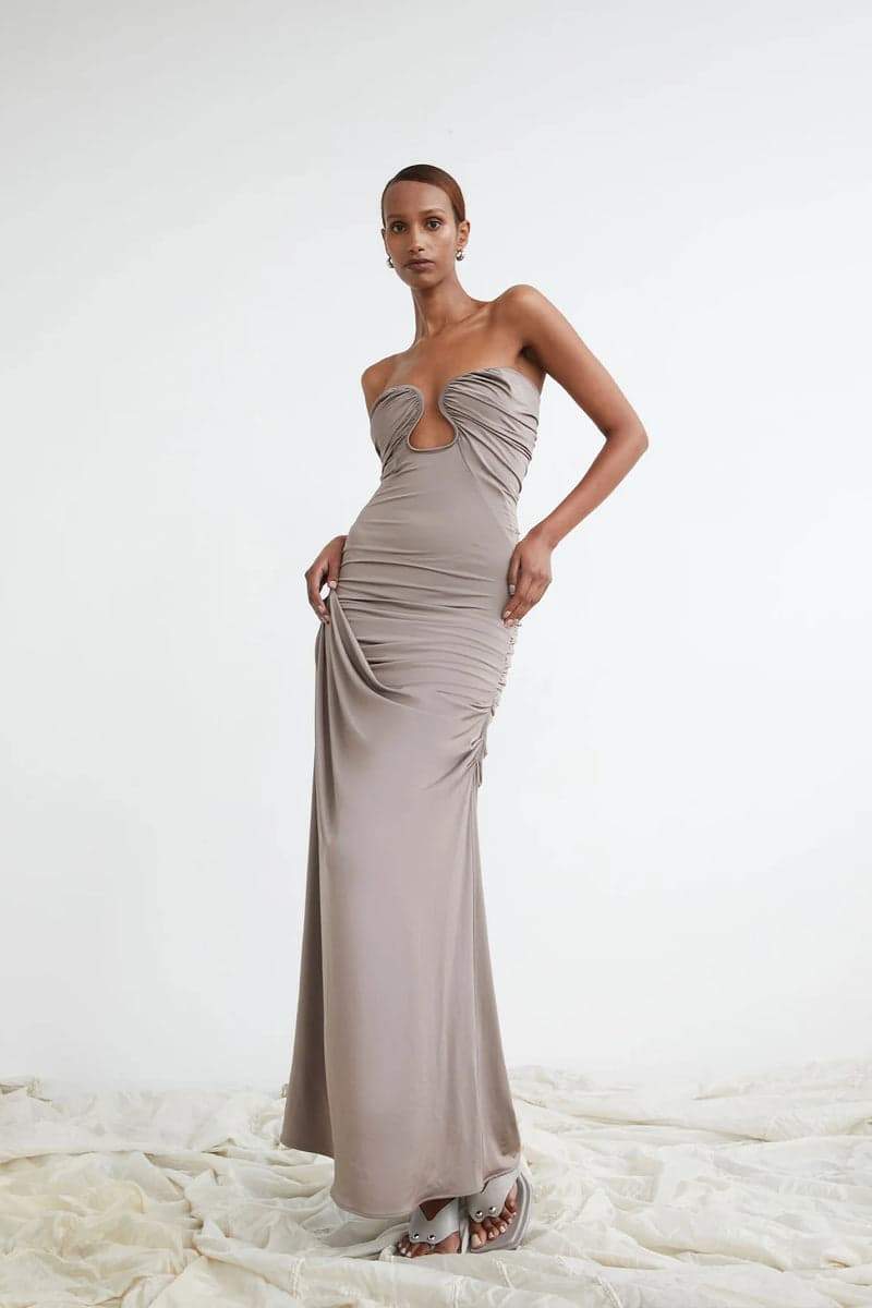 Vestito lungo maxi a collo a V arricciato Arlene