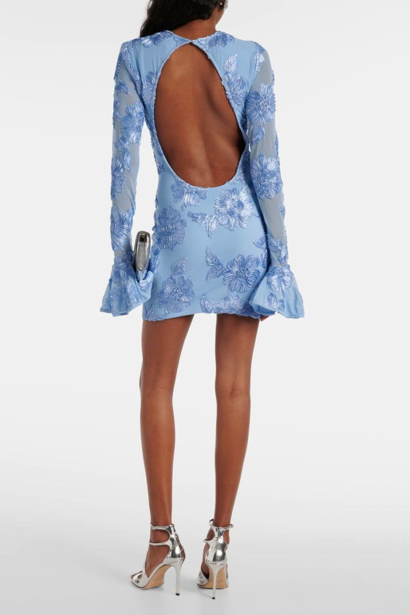 Vestito Mini in Rete con Ricami Aurora senza Schiena