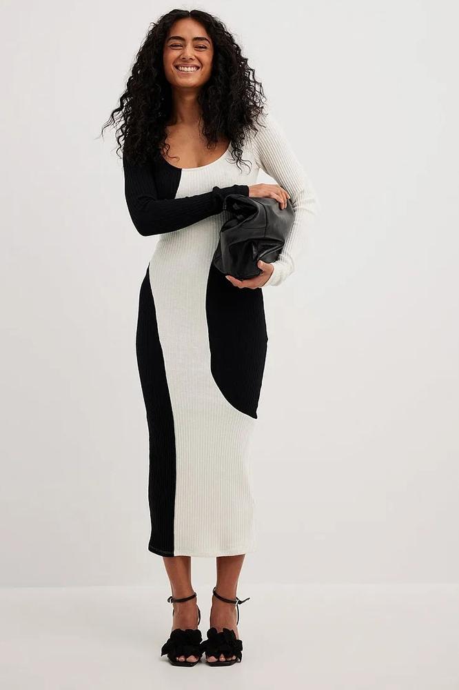 Vestito midi in maglia a clessidra contrastata Belen