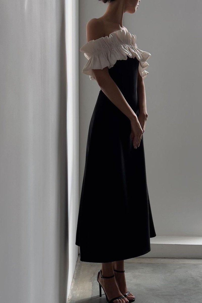 Vestito Maxi con Spalline Off Spalla e Volants Bonnie