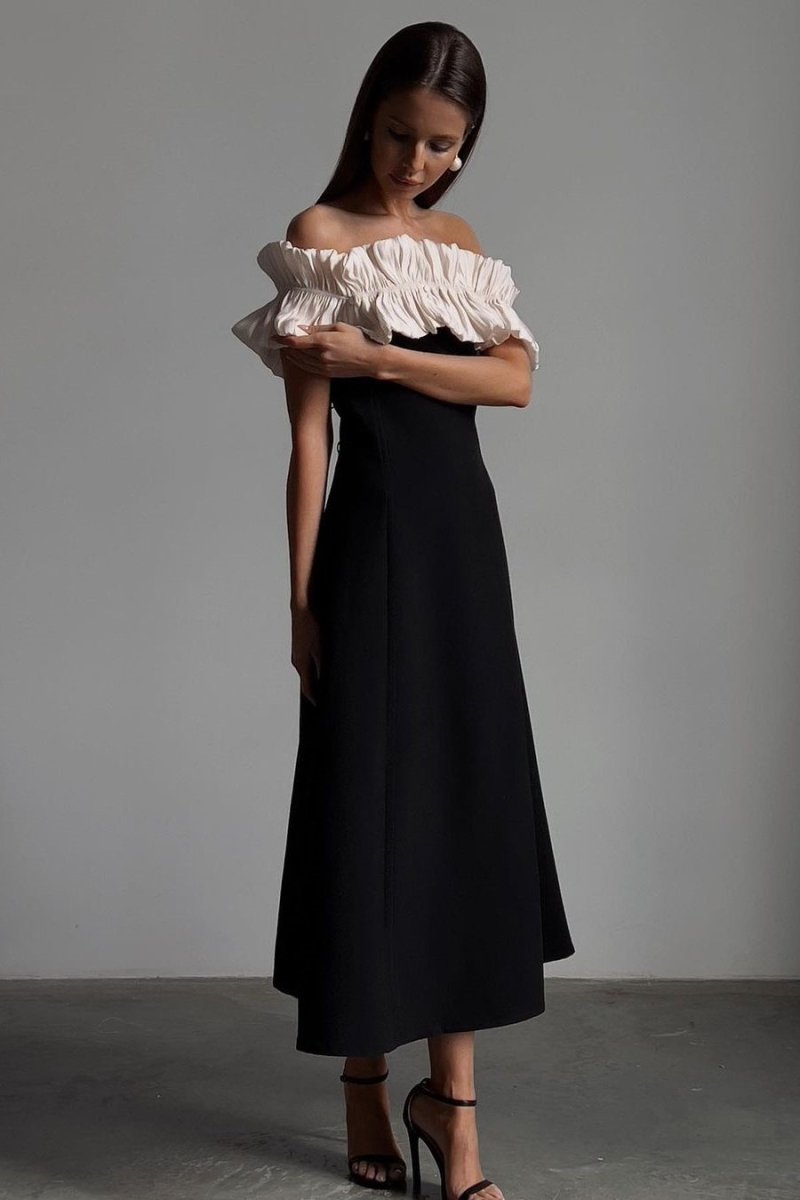 Vestito Maxi con Spalline Off Spalla e Volants Bonnie