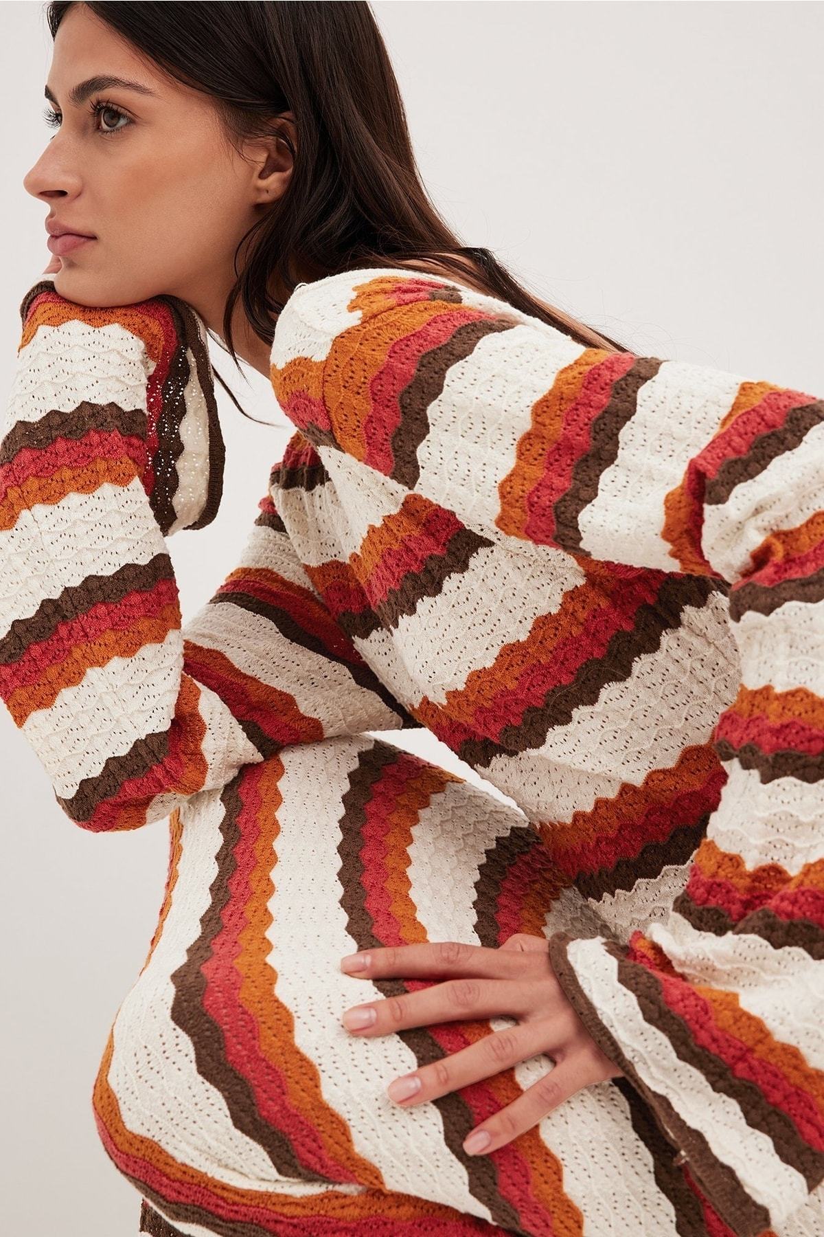 Abito lungo in maglia Calista a zigzag senza spalline