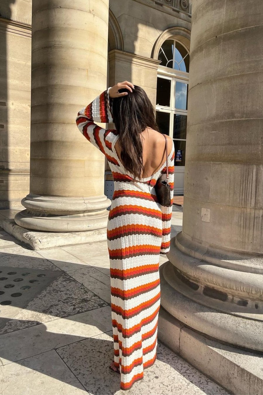 Abito lungo in maglia Calista a zigzag senza spalline