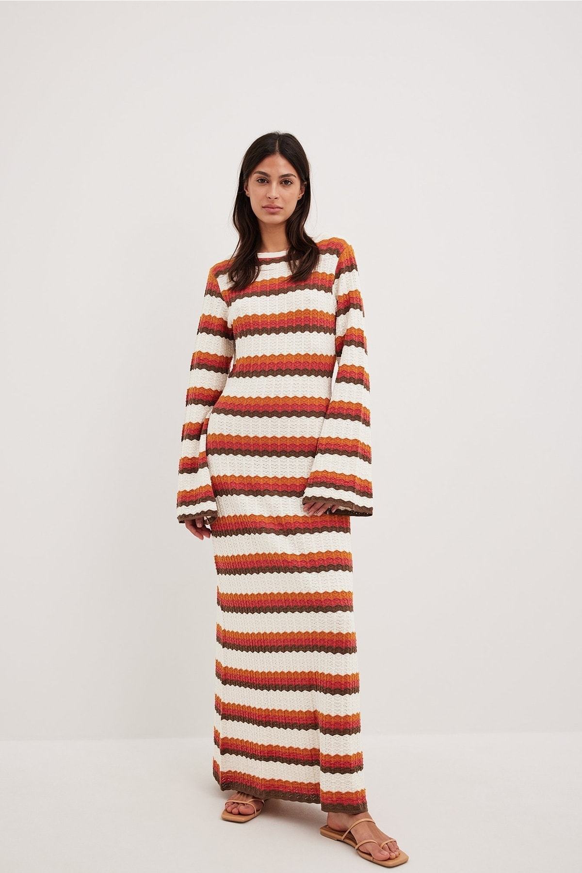 Abito lungo in maglia Calista a zigzag senza spalline