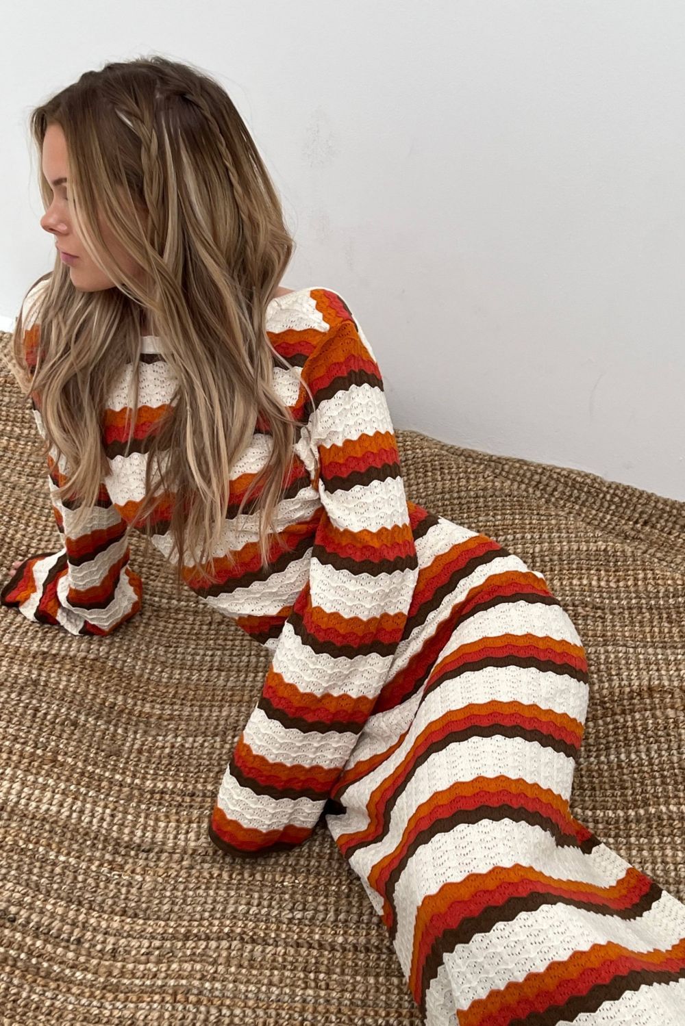 Abito lungo in maglia Calista a zigzag senza spalline