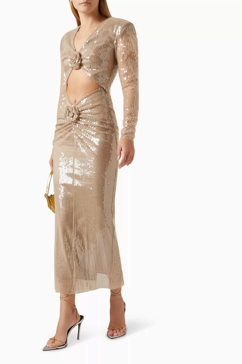 Vestito Midi di Paillettes e Fiori Cathy