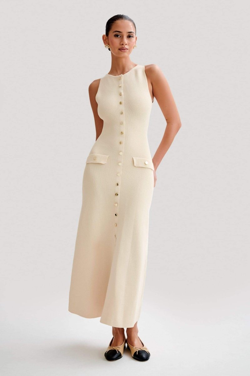 Vestito lungo senza maniche in maglia Claire