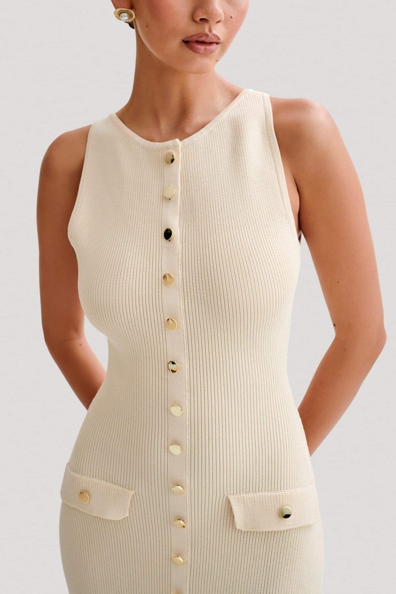 Vestito lungo senza maniche in maglia Claire