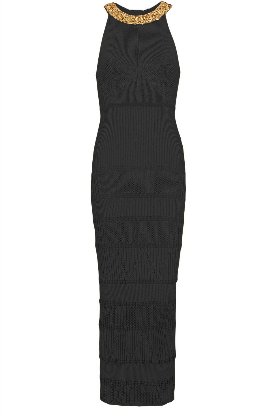 Vestito midi in maglia con collo alto ricamato da donna