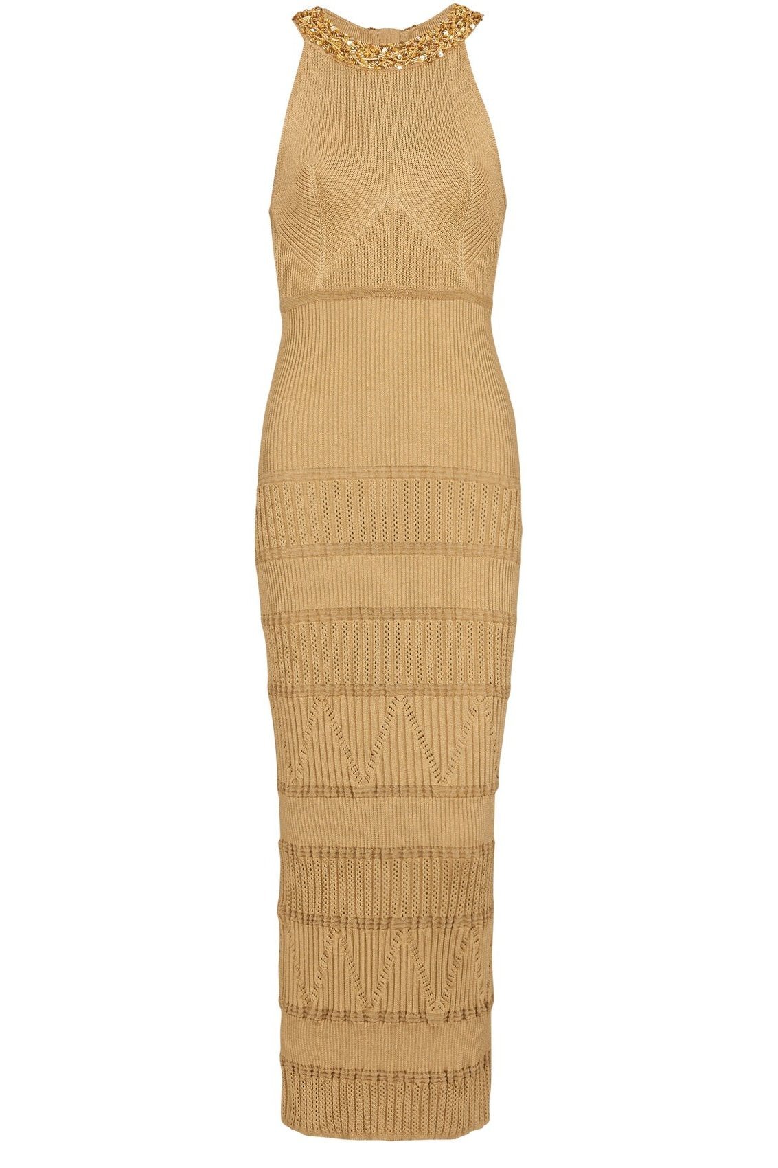 Vestito midi in maglia con collo alto ricamato da donna