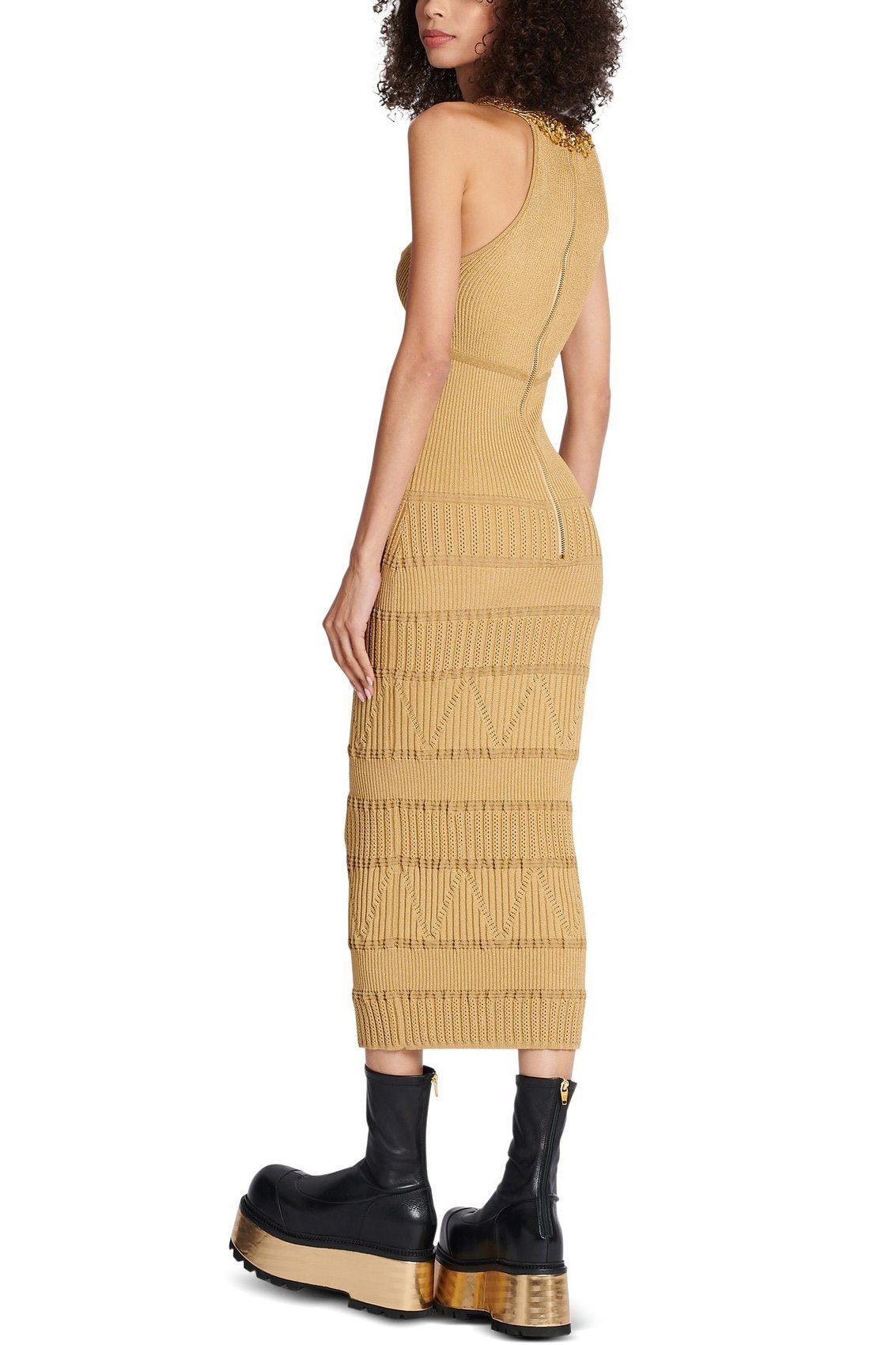 Vestito midi in maglia con collo alto ricamato da donna