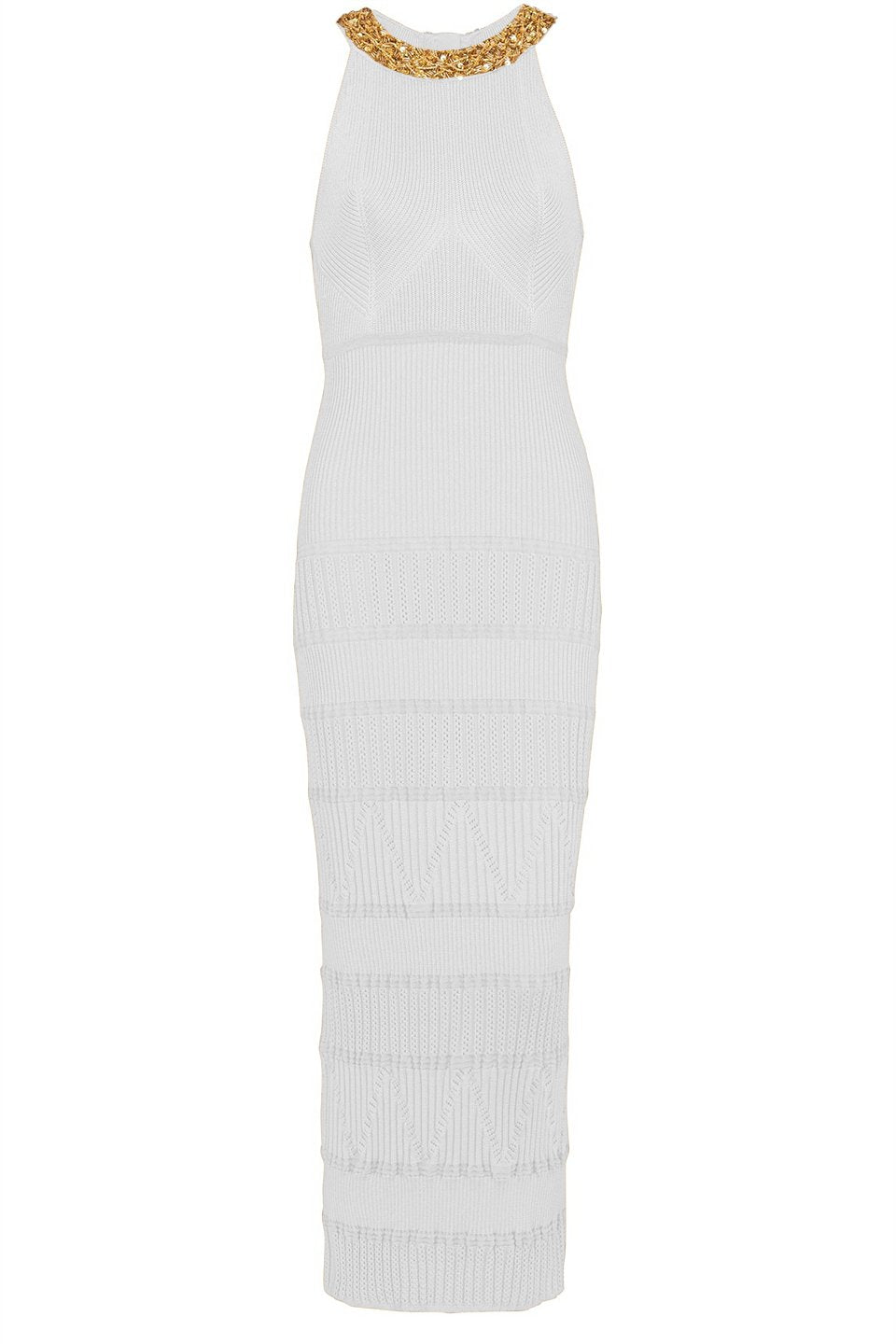 Vestito midi in maglia con collo alto ricamato da donna