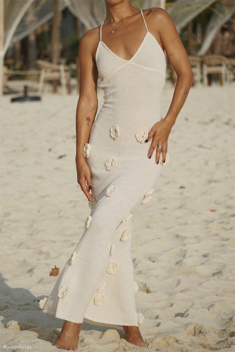 Vestito Maxi a collo a V in maglia con motivo floreale Edwina