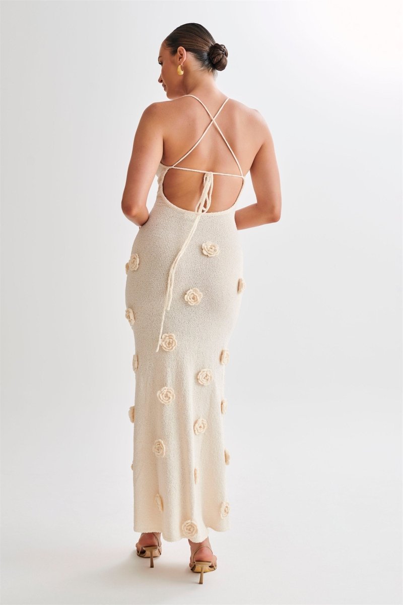 Vestito Maxi a collo a V in maglia con motivo floreale Edwina