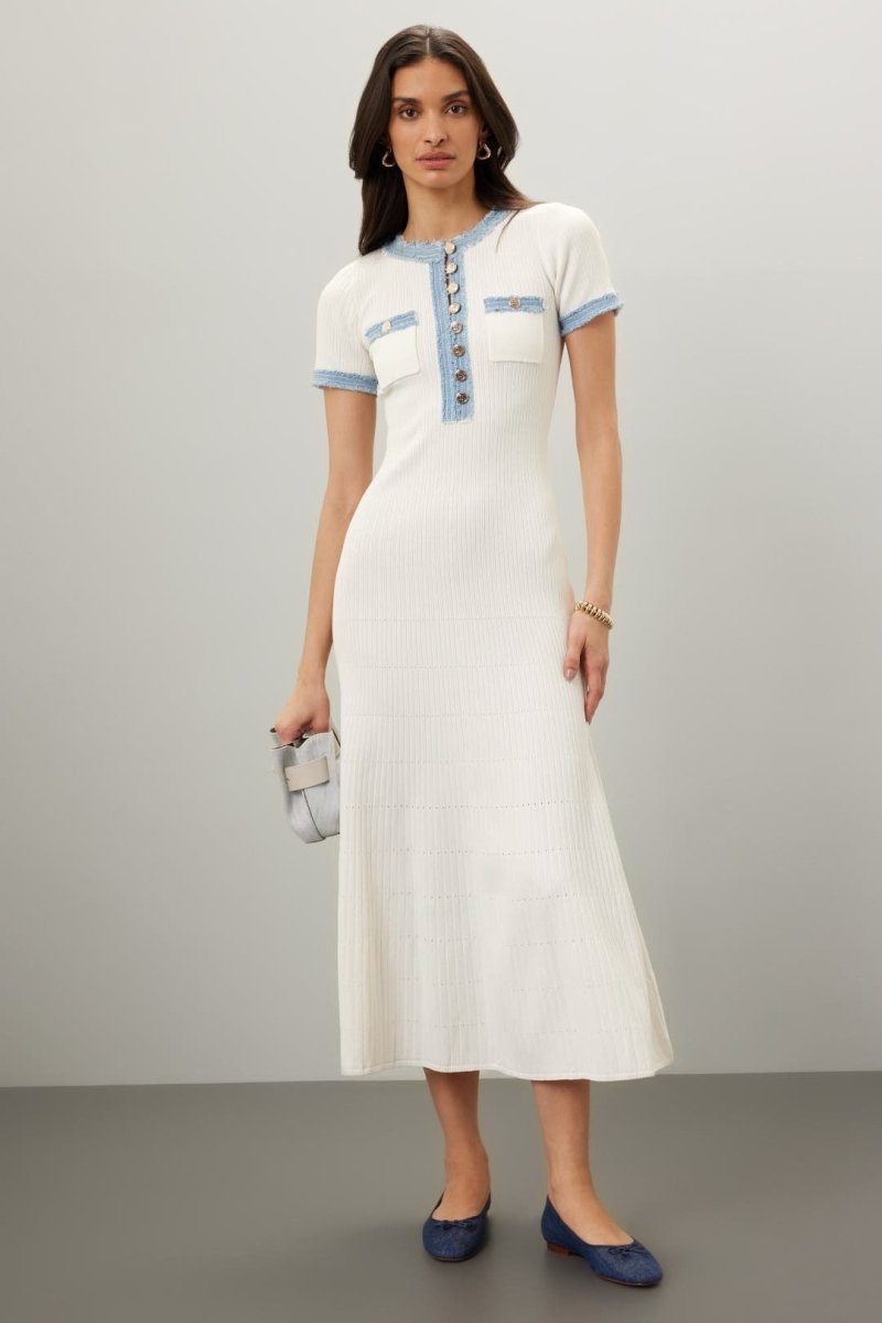 Abito camicia midi a maglia con collo rotondo Elma