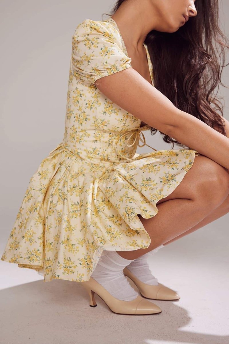 Vestito Mini Corsetto con Scollatura a V e Stampa Floreale Emily