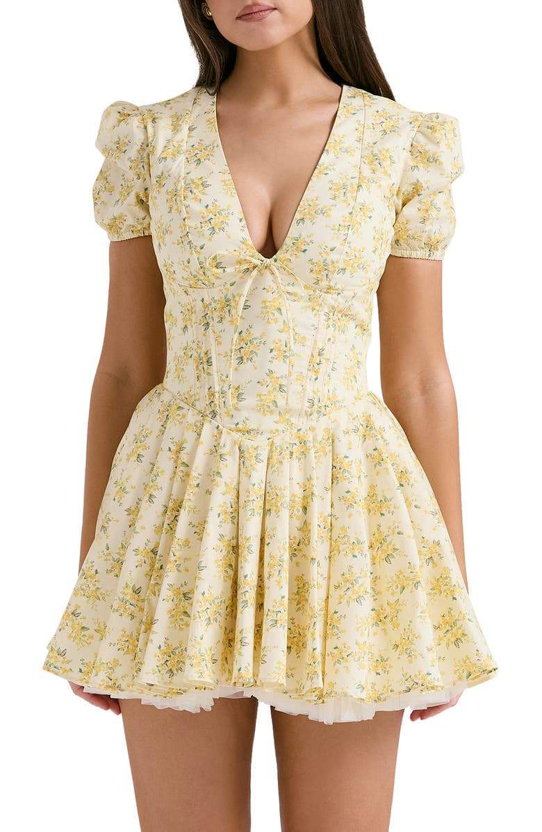 Vestito Mini Corsetto con Scollatura a V e Stampa Floreale Emily