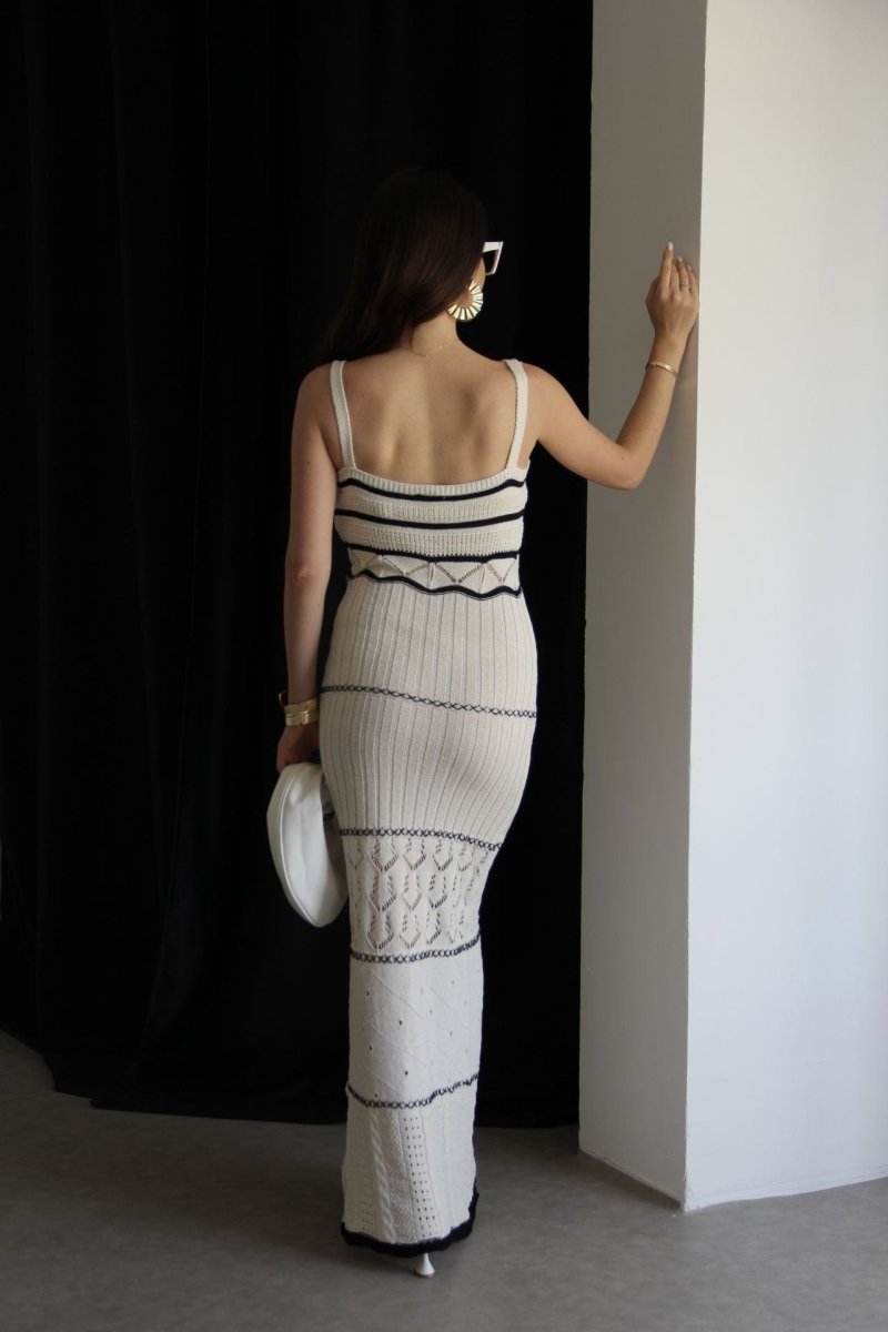 Vestito lungo in maglia Esther con spacchi e dettagli traforati