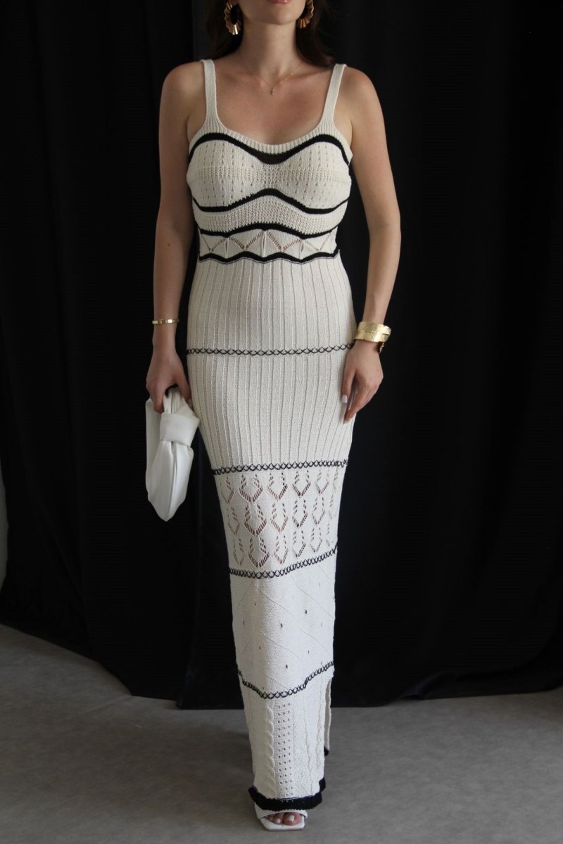 Vestito lungo in maglia Esther con spacchi e dettagli traforati