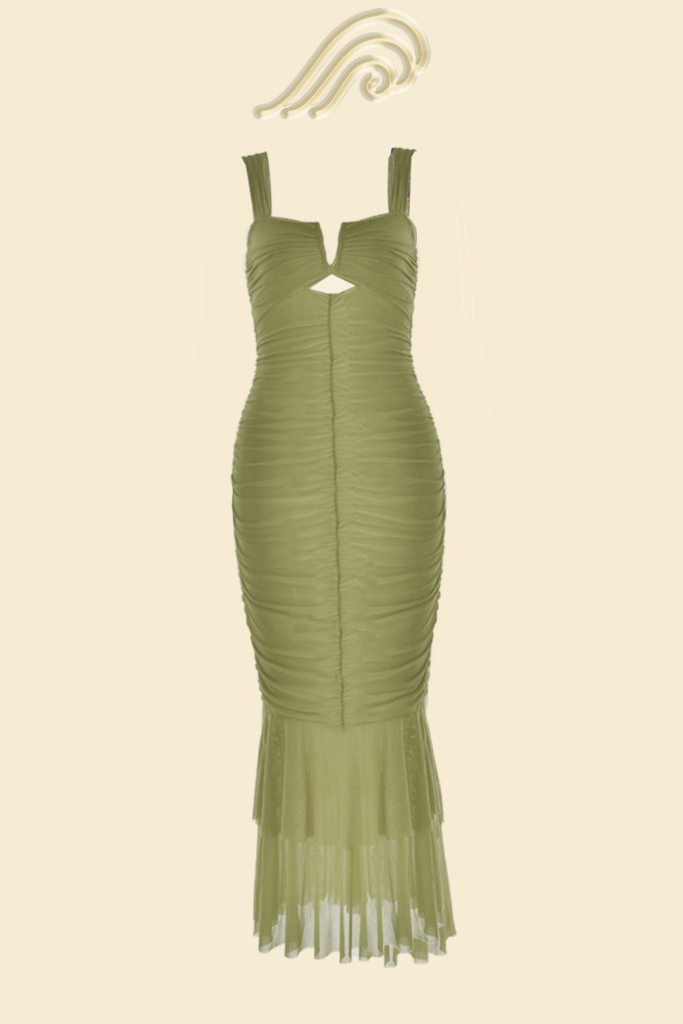 Vestito Midi a Increspature con Mesh e Panta Ethel