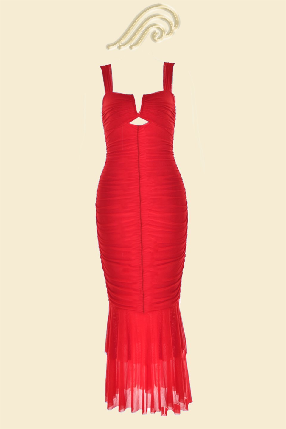 Vestito Midi a Increspature con Mesh e Panta Ethel