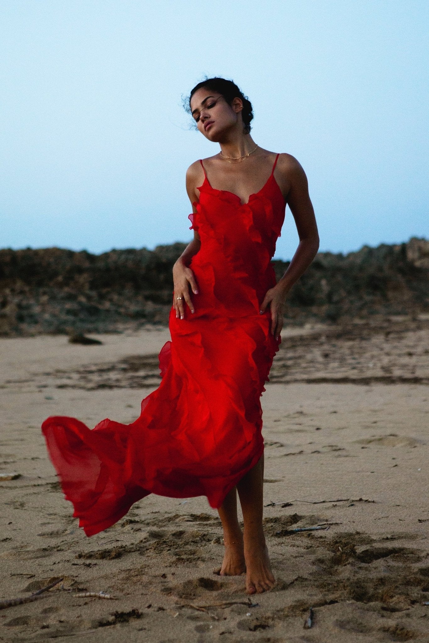 Vestito lungo fiocchettato in chiffon Eve