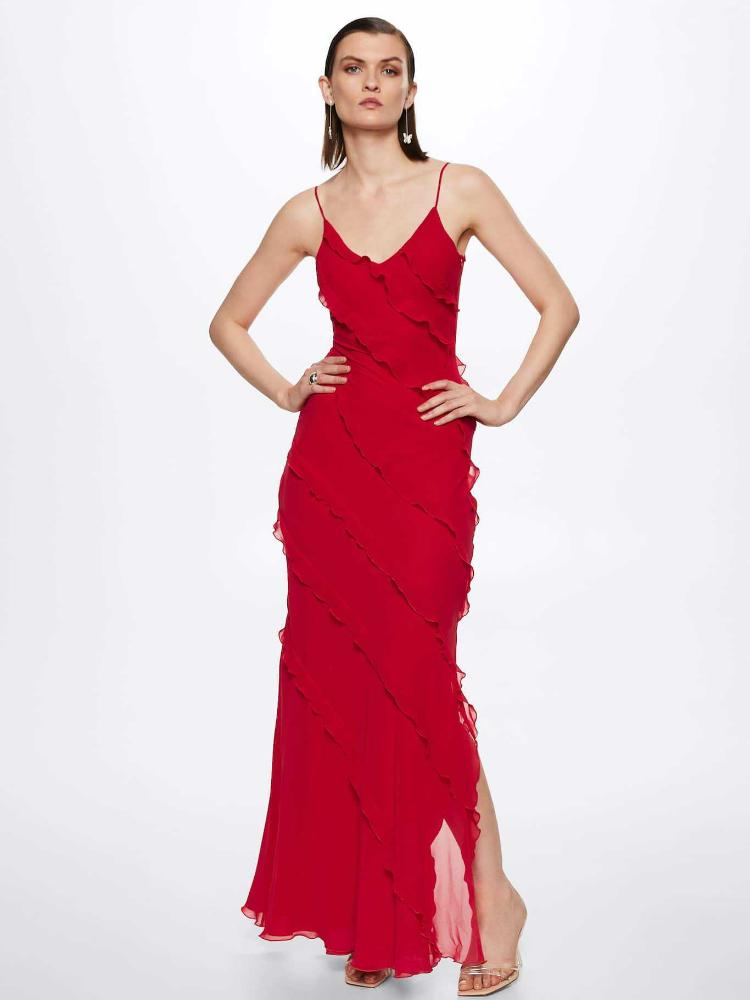 Vestito lungo fiocchettato in chiffon Eve