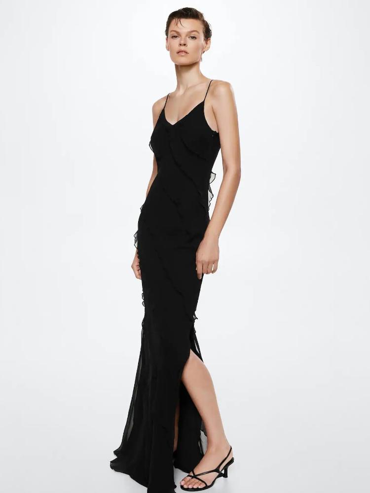 Vestito lungo fiocchettato in chiffon Eve