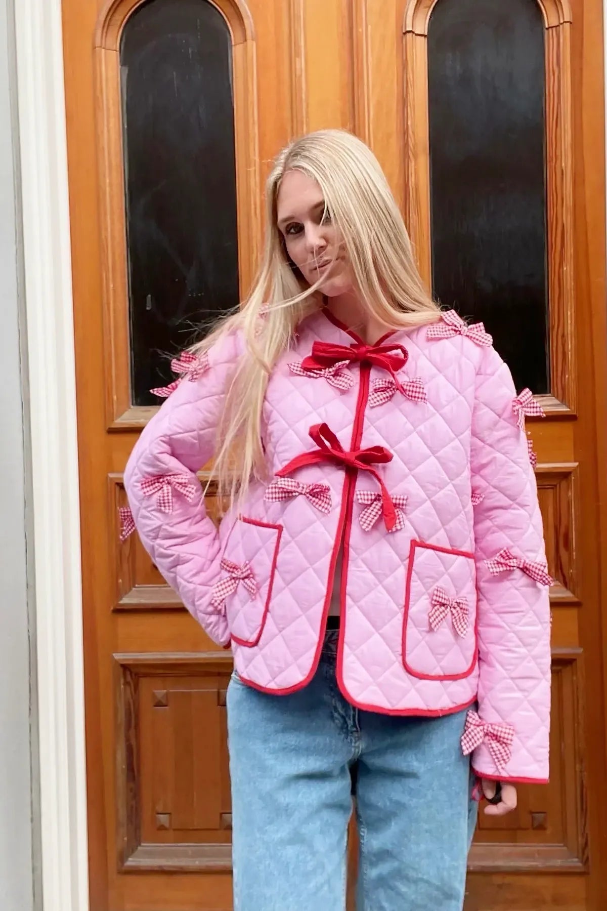 Cappotto senza maniche casual color solido con fiocco in tasca e collo a O