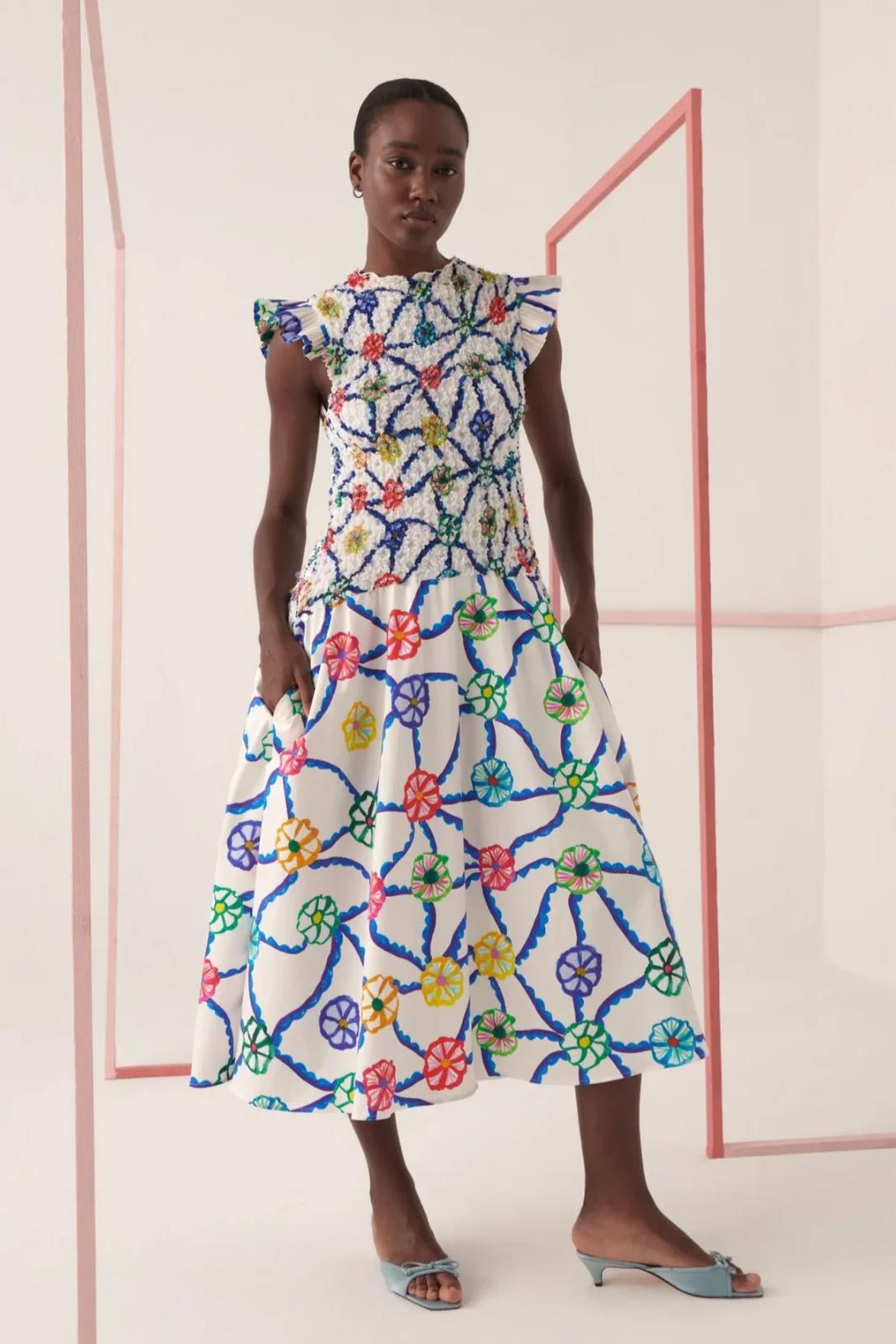 Vestito Midi con Orlo Rombi Stampato