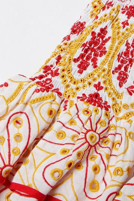 Vestito Mini con Scollo a Spalle Scoperte Ricamato e Stamato Fiona