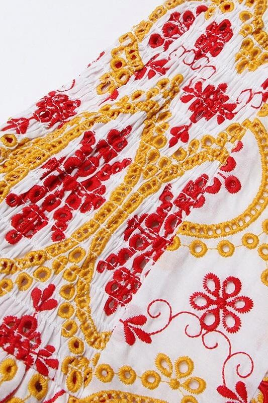Vestito Mini con Scollo a Spalle Scoperte Ricamato e Stamato Fiona