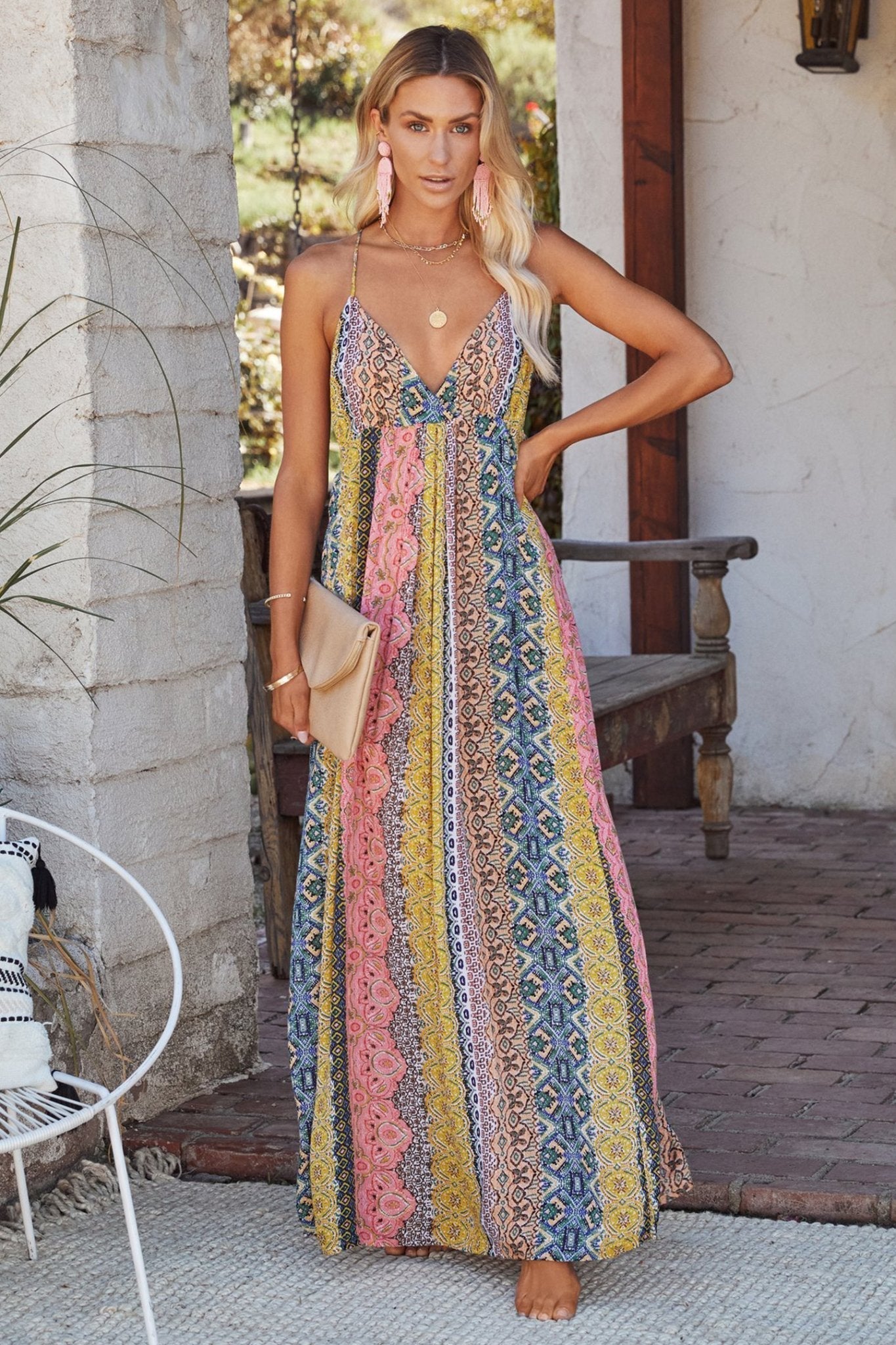 Freda Print Stripe Maxi Abito da Spiaggia Senza Maniche
