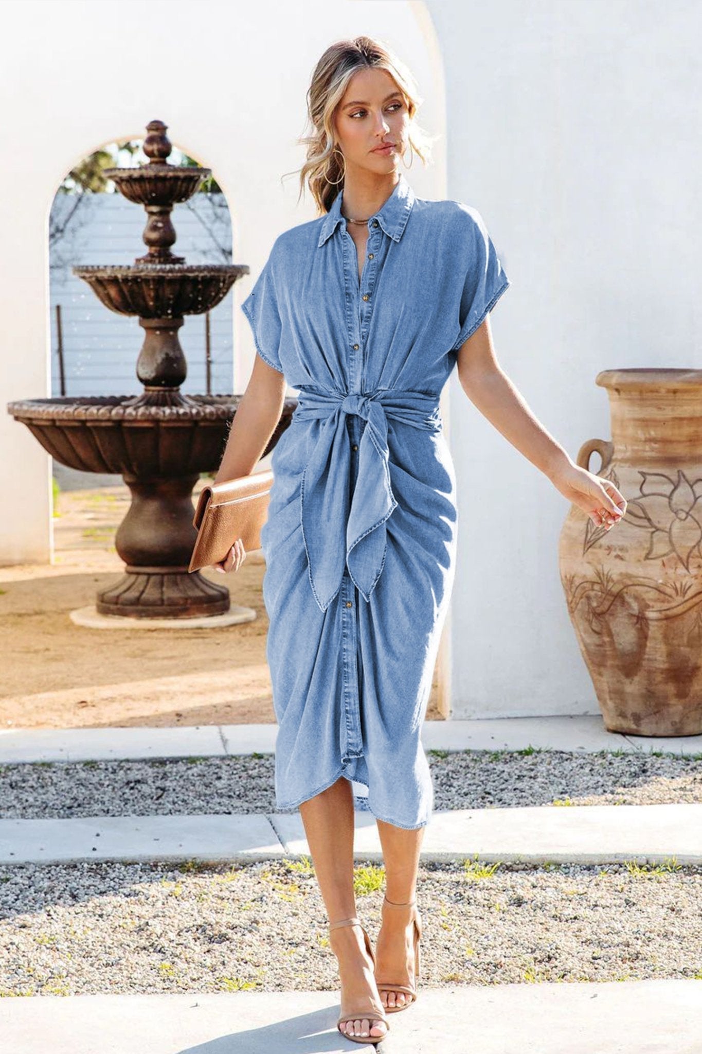 Vestito midi camicetta in denim annodato Gina