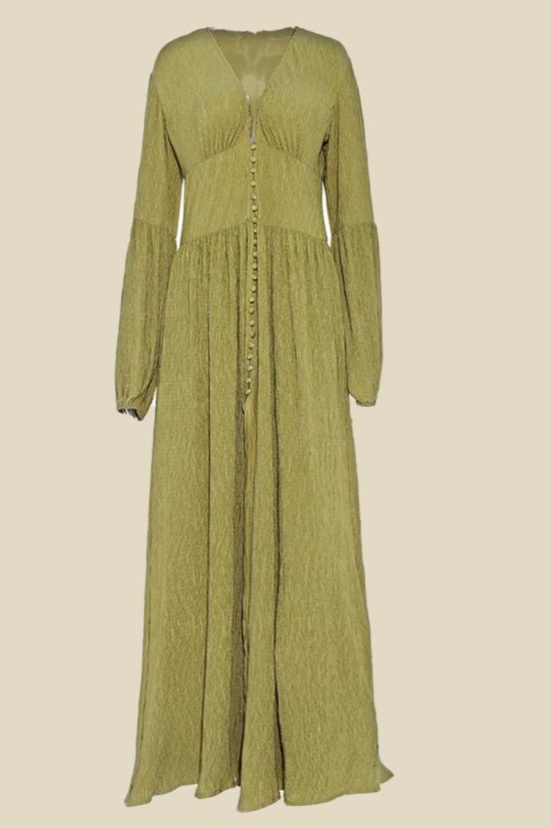 Vestito Maxi Milkmaid Plissettato con scollo a V Giselle