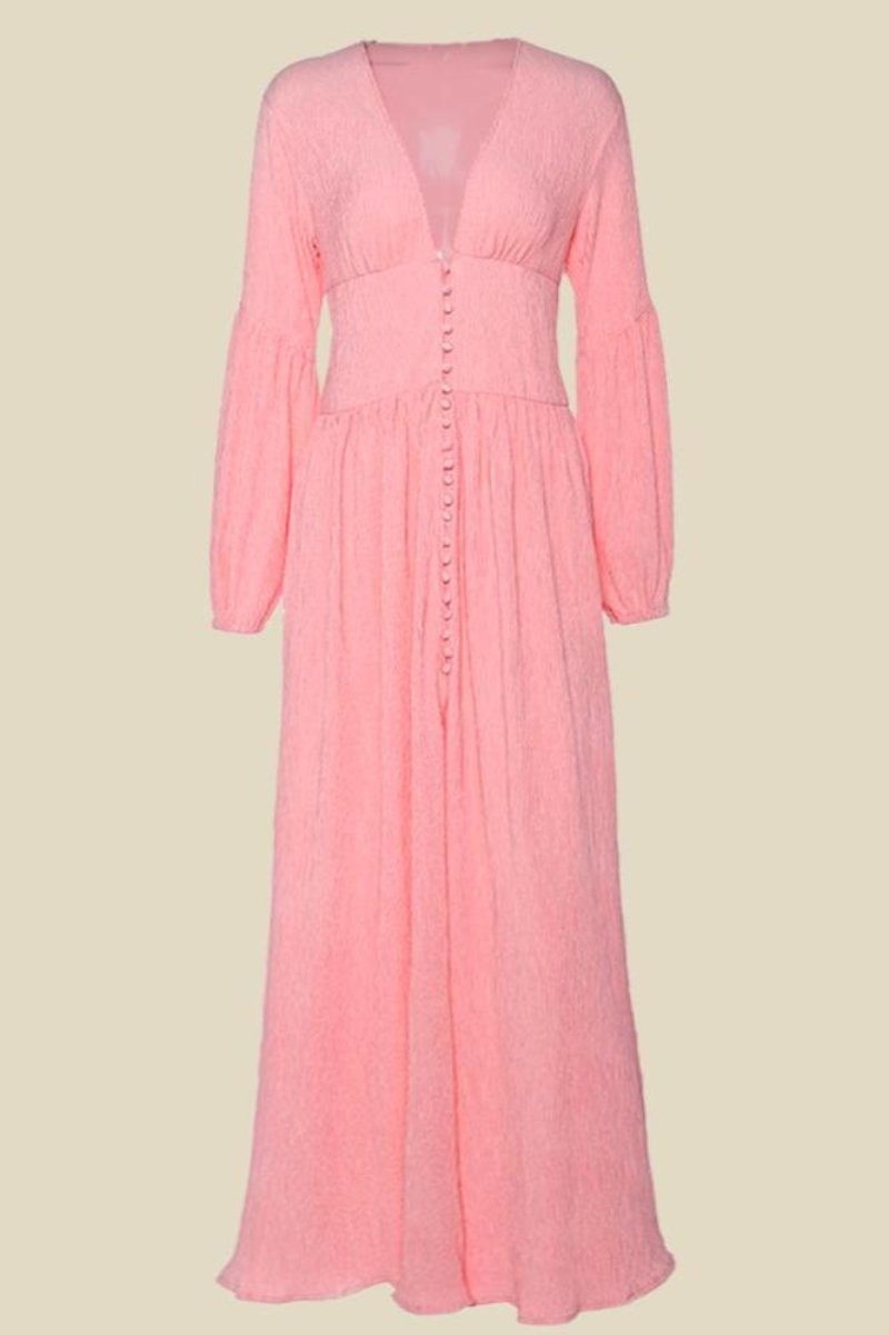 Vestito Maxi Milkmaid Plissettato con scollo a V Giselle