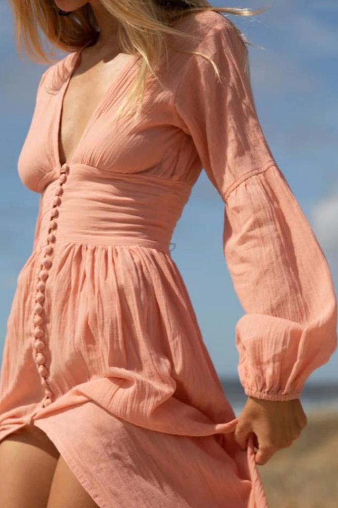 Vestito Maxi Milkmaid Plissettato con scollo a V Giselle