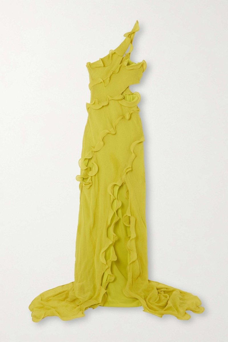 Vestito lungo maxi in chiffon aUna Spalla con volant Gloria