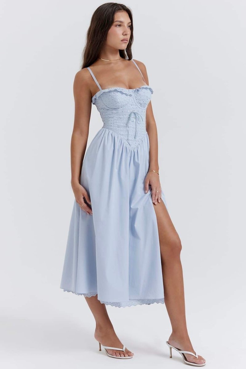 Vestito Midi con Corsetto Ricamato in Pizzo Helen