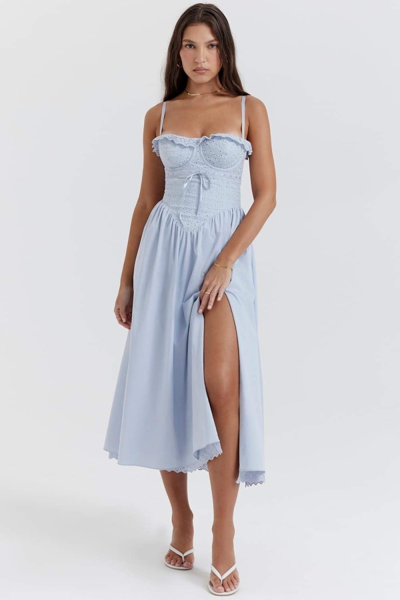 Vestito Midi con Corsetto Ricamato in Pizzo Helen