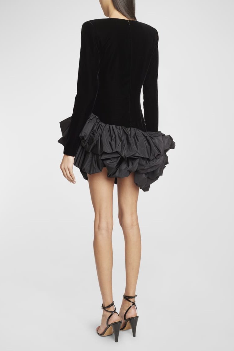 Vestito Mini in Velluto con Rouches Asimmetriche ed Economo Credo