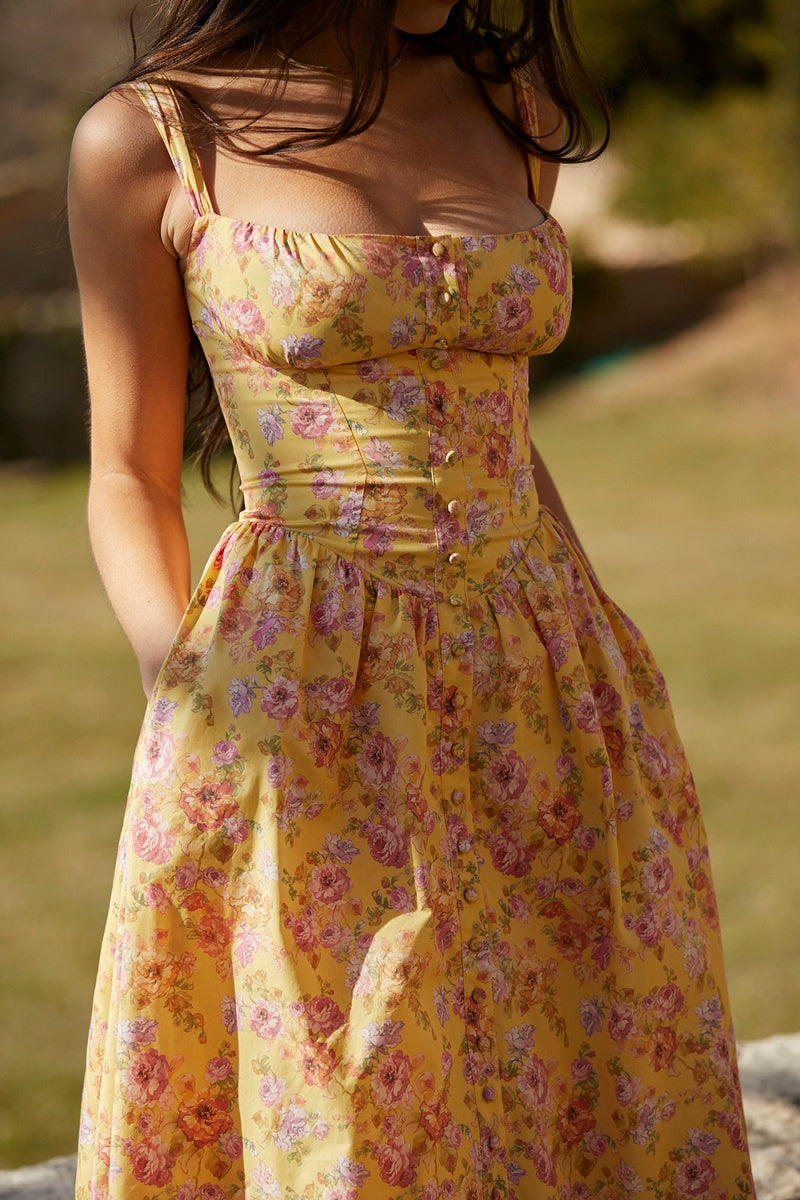 Vestito midi giallo con stampa floreale Tatiana