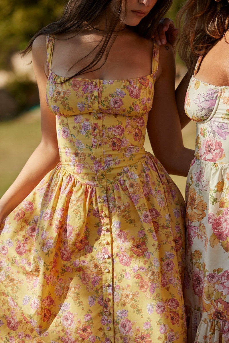 Vestito midi giallo con stampa floreale Tatiana