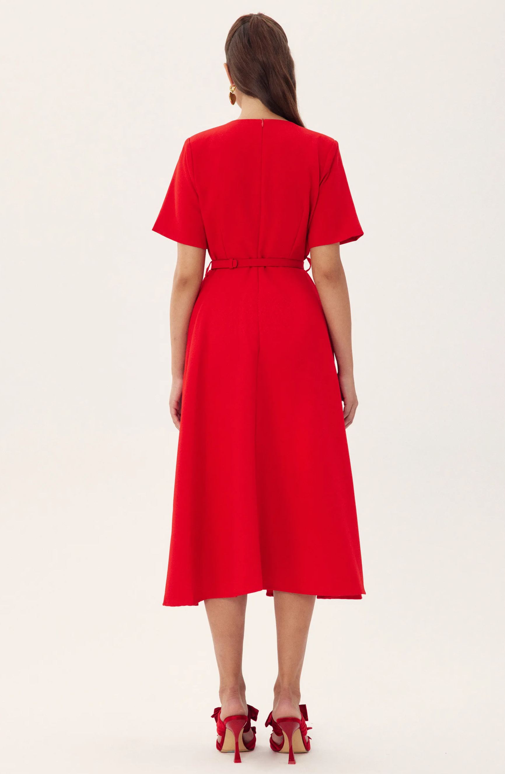 Vestito Midi con Applicazioni Floreali e Maniche Corte Grace